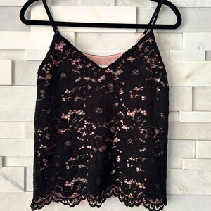 ARITZIA BABATON Everly V-Neck Crochet Lace Camisole Black Pink Feminine XXS NWOT